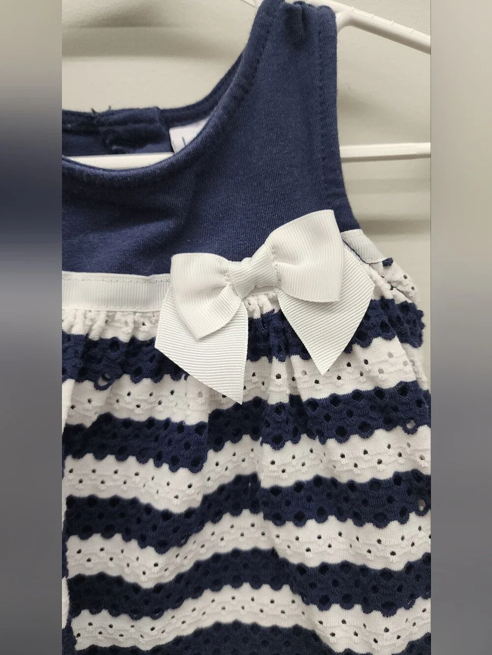 Jillian’s Closet Baby Girl Navy White Eyelet Dress 12M Bow
